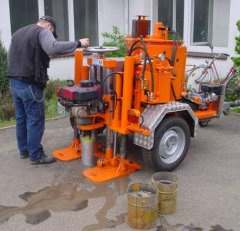 Road test drilling machine with mixer on site